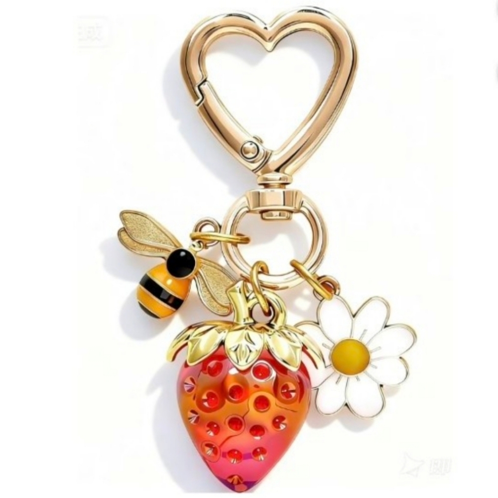 Soda Candy Strawberry Kawaii Flower Daisy & Bumblebee Bag Charm Keychain BNWT SO